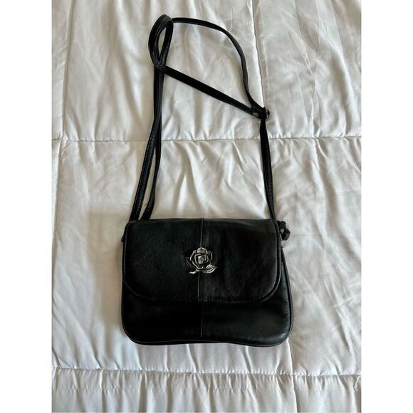 Handbags - Cute boho black purse with flower detail with blue stone